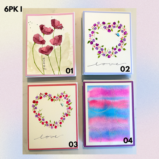 6-Pack Hand-Painted Greeting Cards – Single Design Set