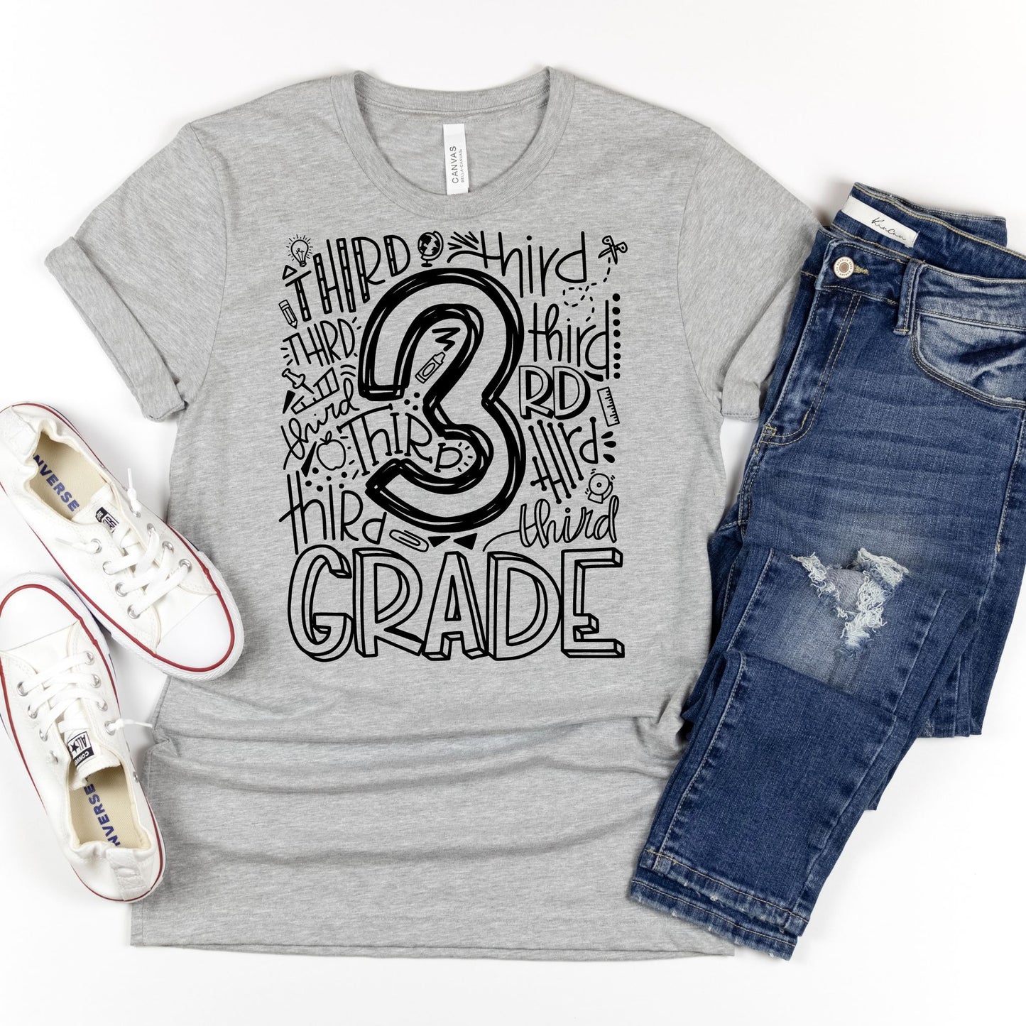 Third Grade Typography Assorted Color Tee - MariROsa Craft Shop