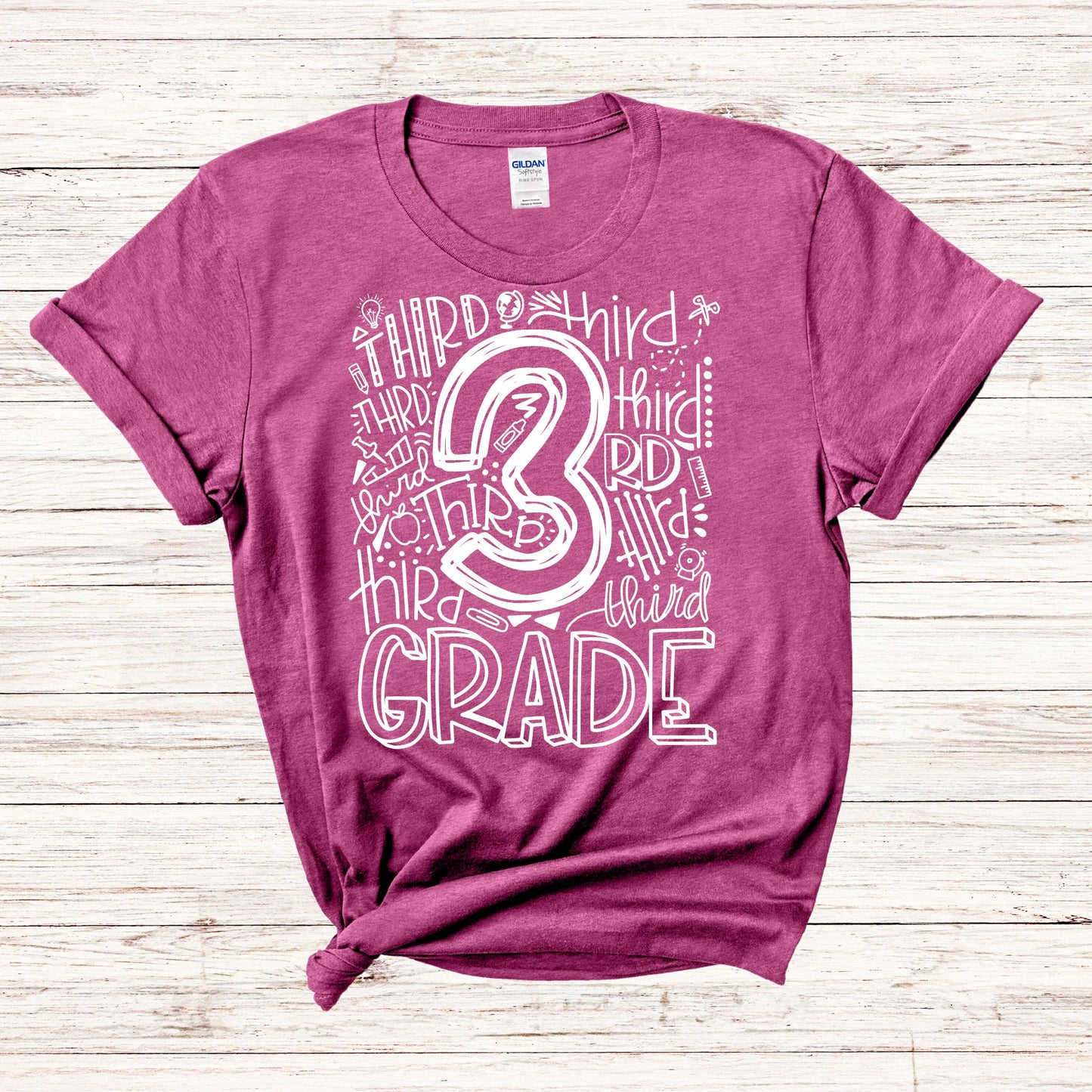 Third Grade Typography Assorted Color Tee - MariROsa Craft Shop