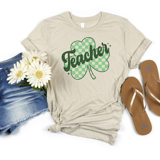 Teacher Shamrock Retro Style Tee