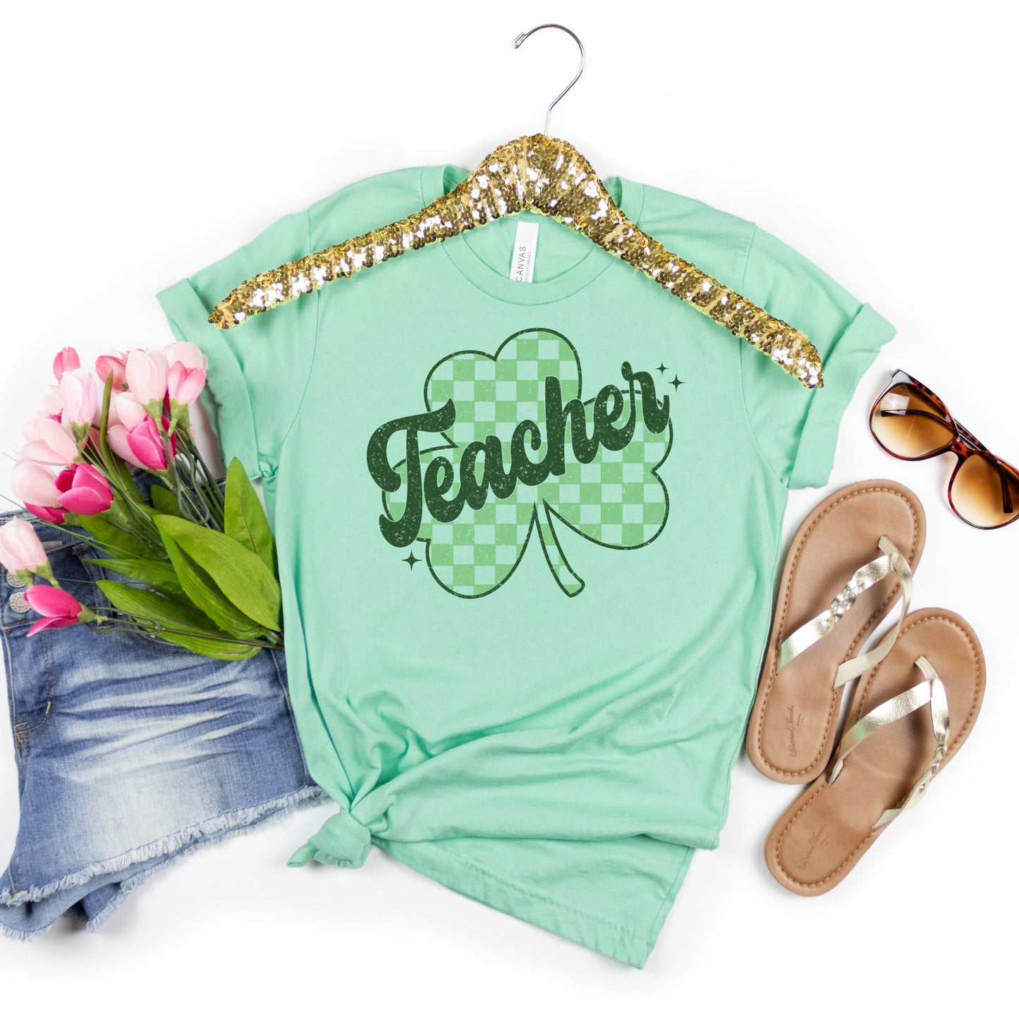 Teacher Shamrock Retro Style Tee