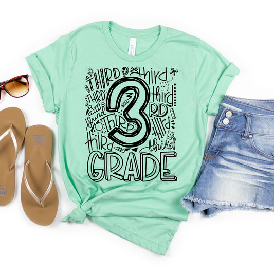 Third Grade Typography Assorted Color Tee - MariROsa Craft Shop