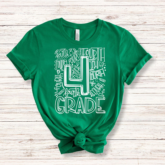 Fourth Grade Typography Primary Color Tees - MariROsa Craft Shop