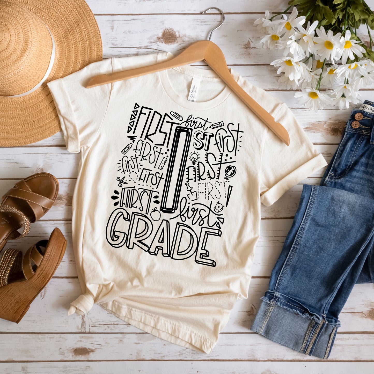 First Grade Typography Assorted Color Tee - MariROsa Craft Shop