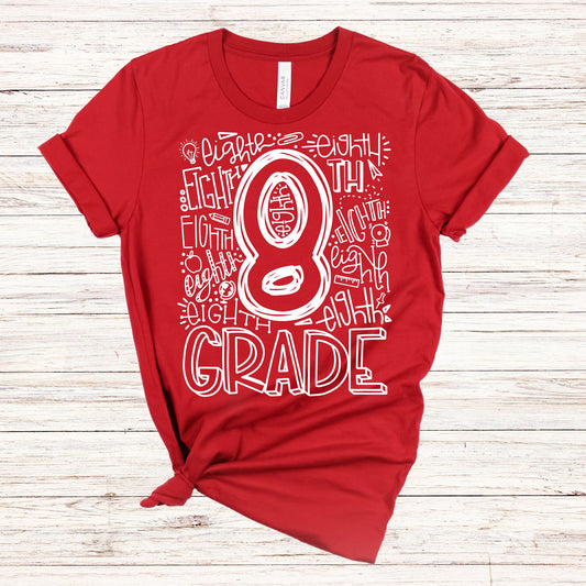 Eighth Grade Typography Primary Color Tees - MariROsa Craft Shop