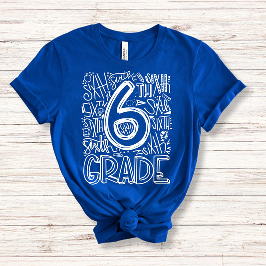 Sixth Grade Typography Primary Color Tees - MariROsa Craft Shop