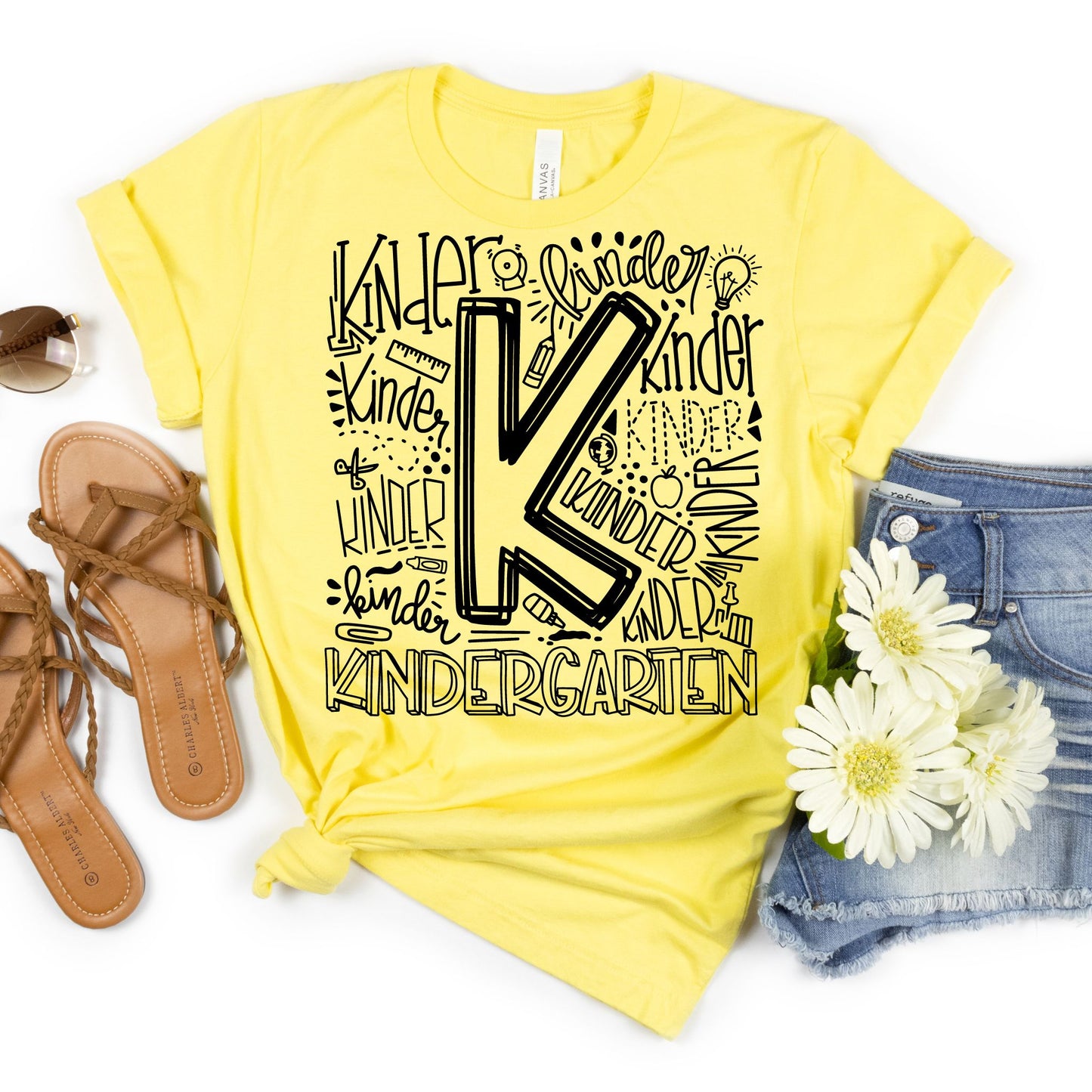 Kindergarten Typography Primary Color Tees - MariROsa Craft Shop