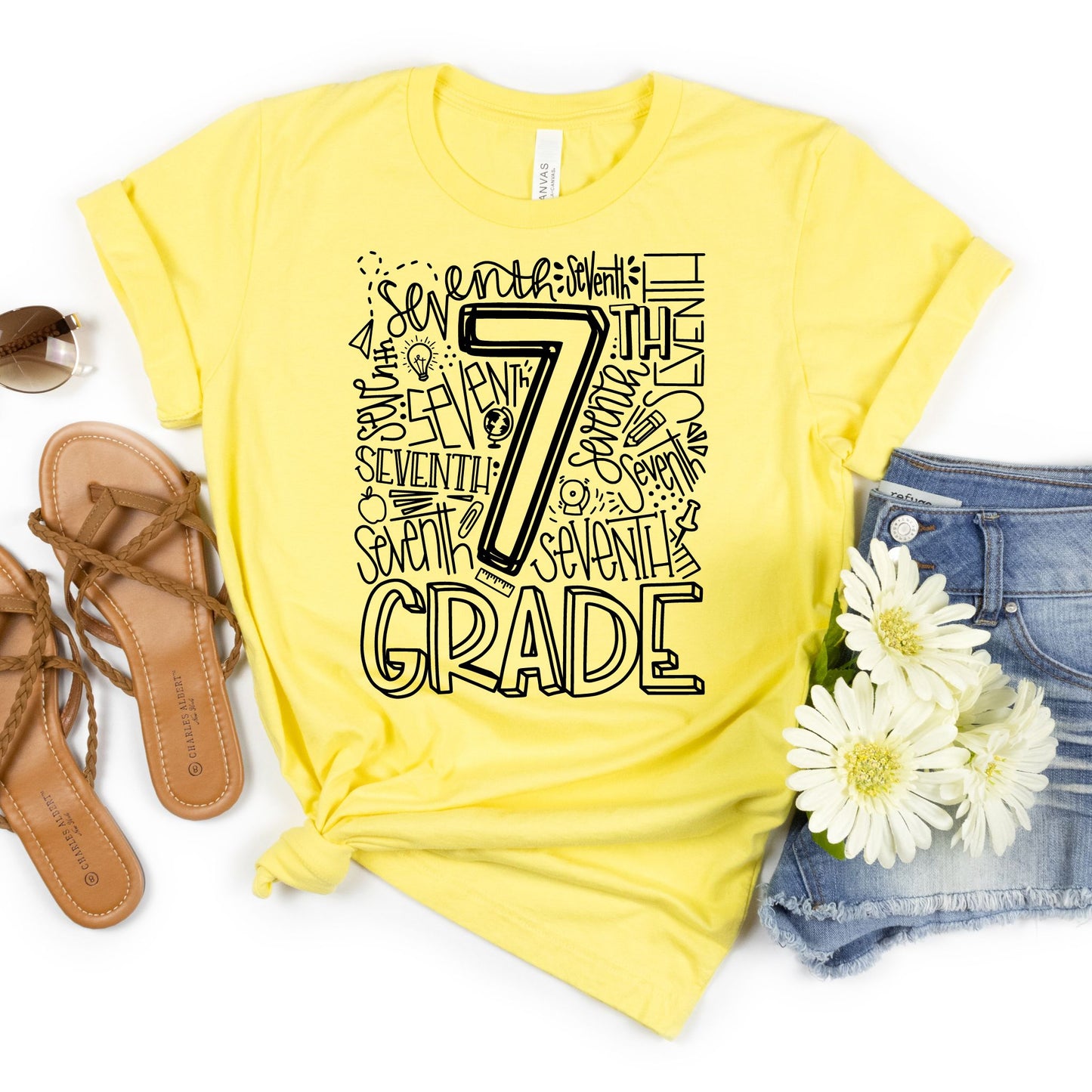 Seventh Grade Typography Primary Color Tees - MariROsa Craft Shop