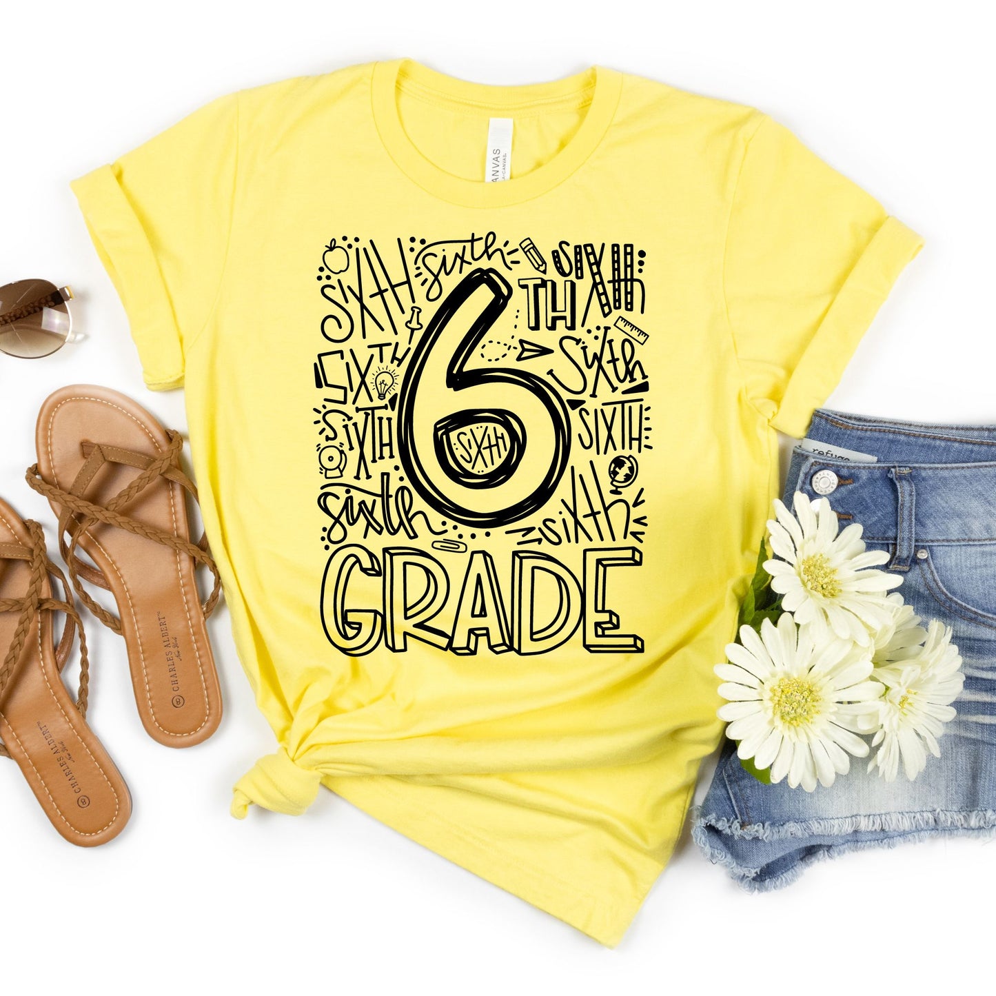 Sixth Grade Typography Primary Color Tees - MariROsa Craft Shop