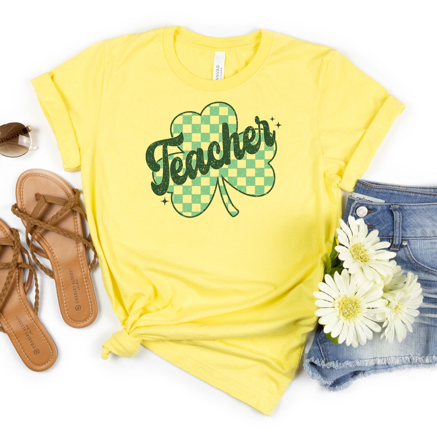 Teacher Shamrock Retro Style Tee