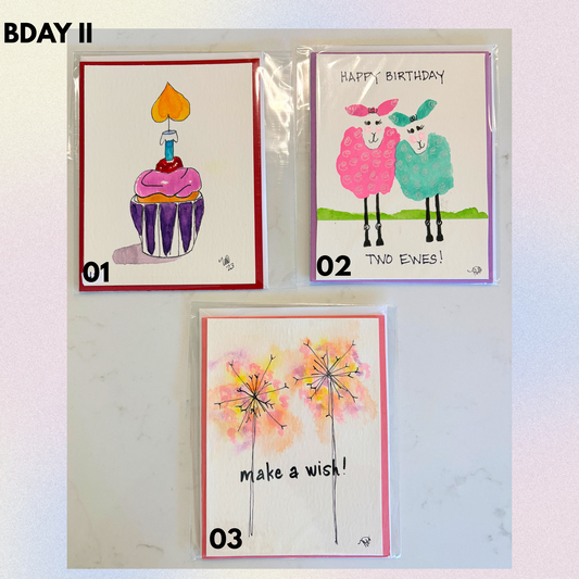 Birthday Set 2 Hand-Painted Greeting Cards