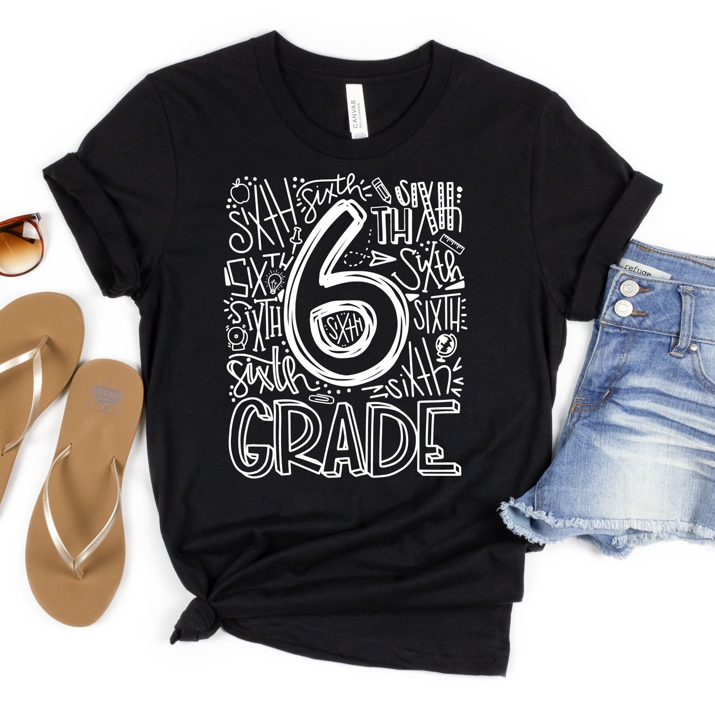 Sixth Grade Typography Primary Color Tees - MariROsa Craft Shop