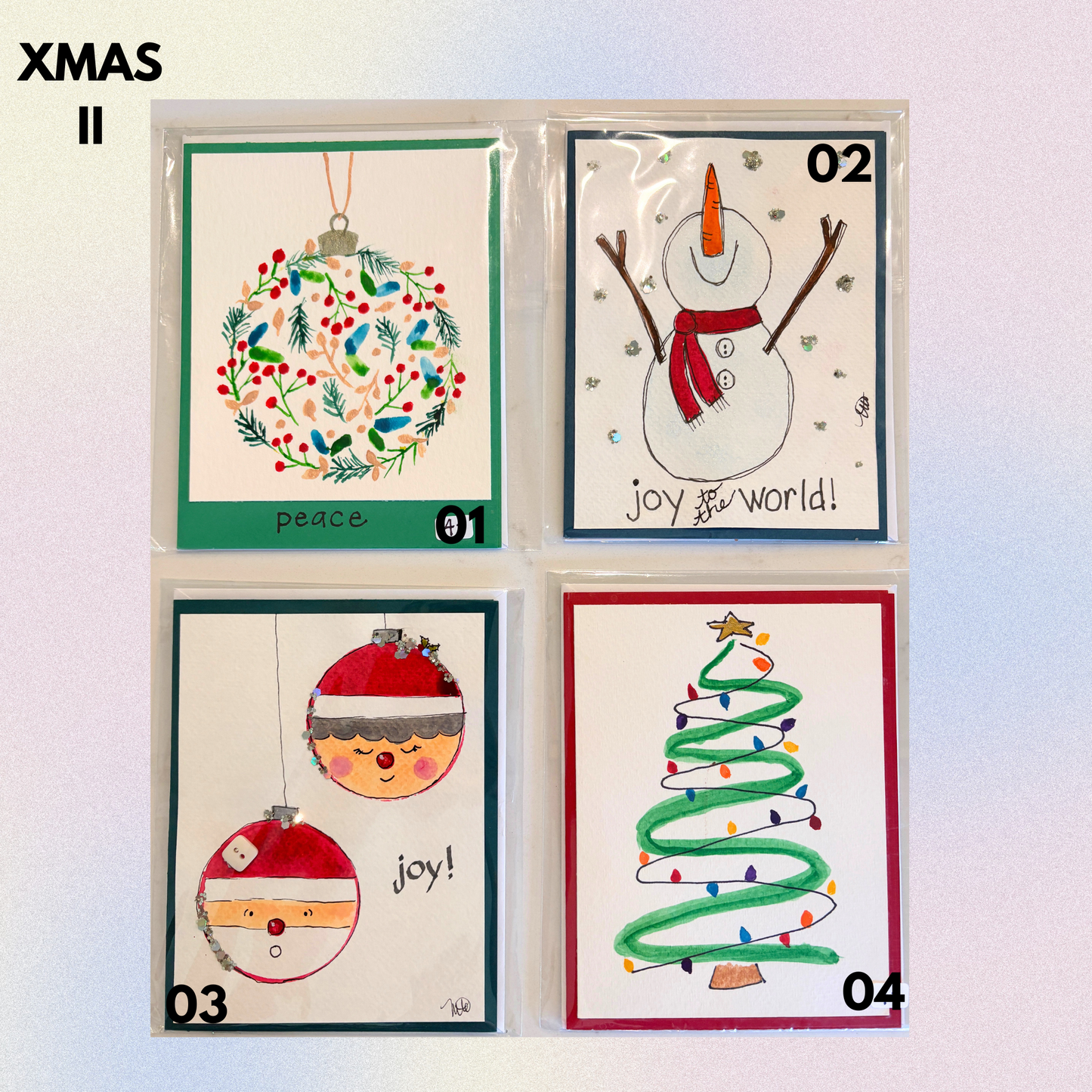 Christmas Set 2 Hand-Painted Greeting Cards
