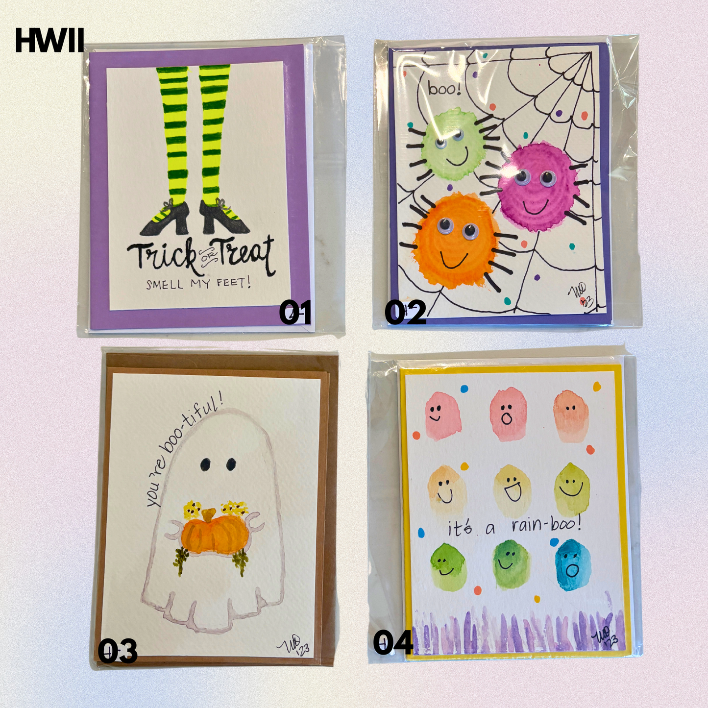 Halloween Set 2 Hand-Painted Greeting Cards