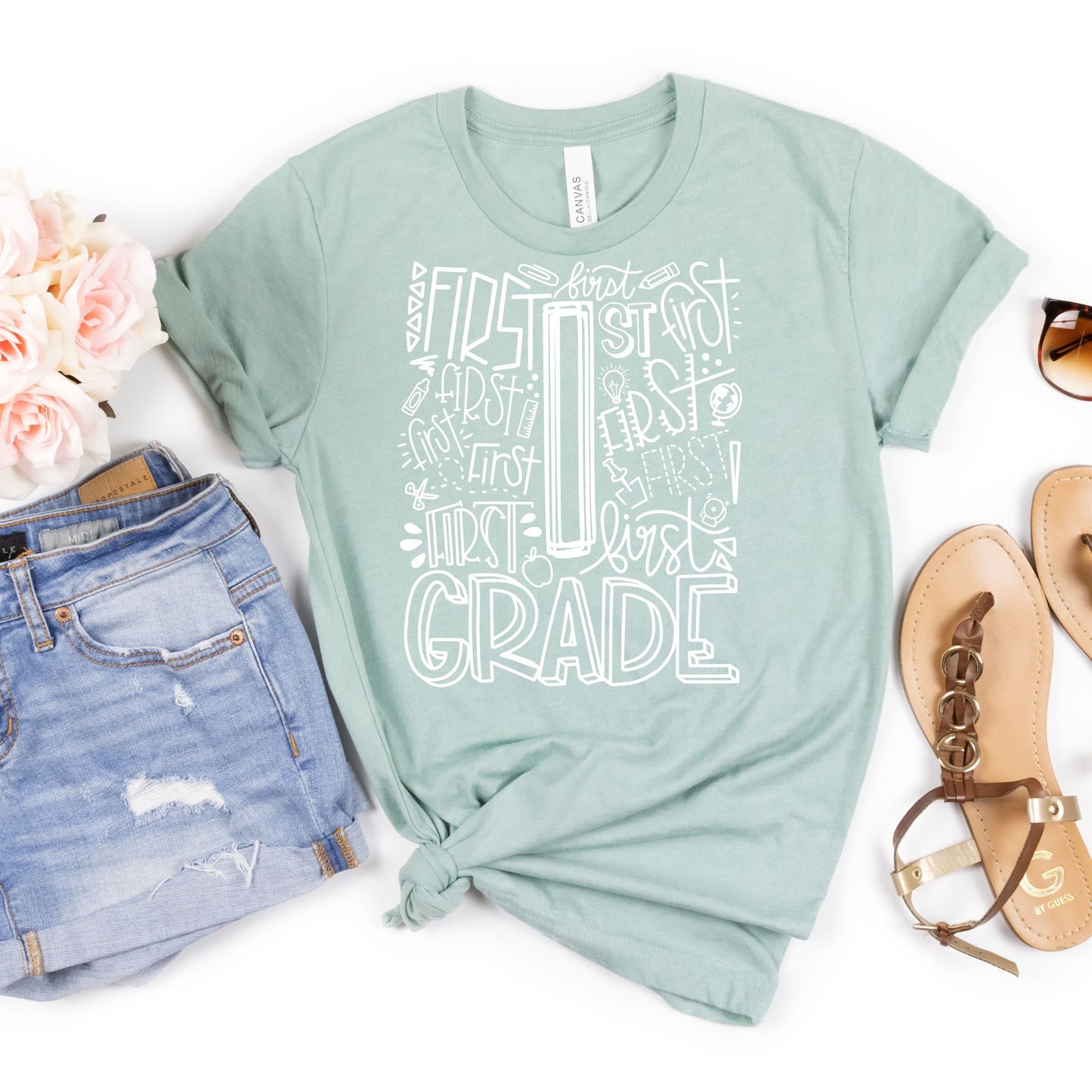 First Grade Typography Assorted Color Tee - MariROsa Craft Shop