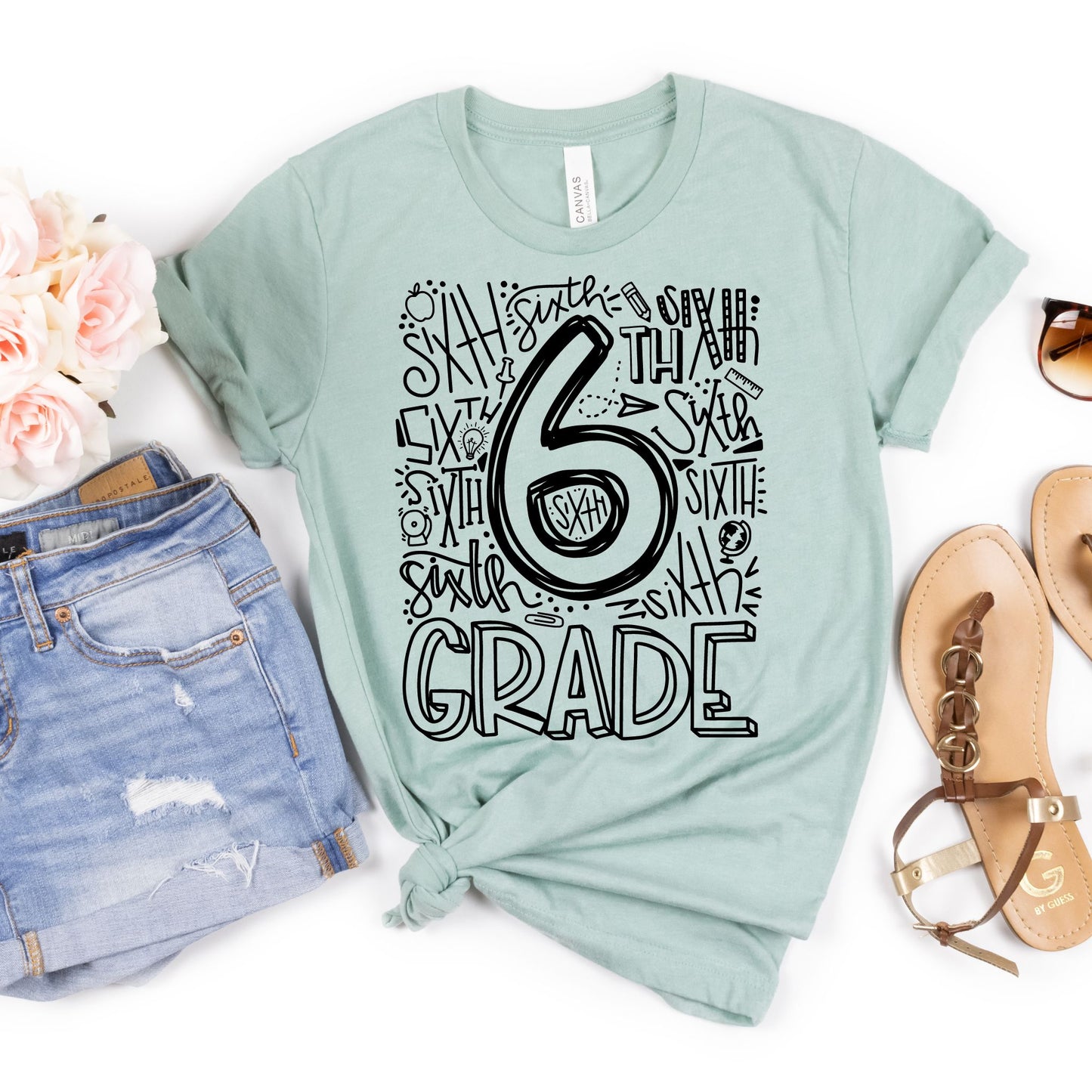 Sixth Grade Typography Assorted Color Tee - MariROsa Craft Shop