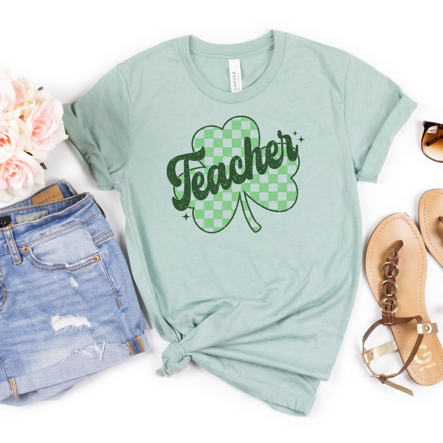 Teacher Shamrock Retro Style Tee