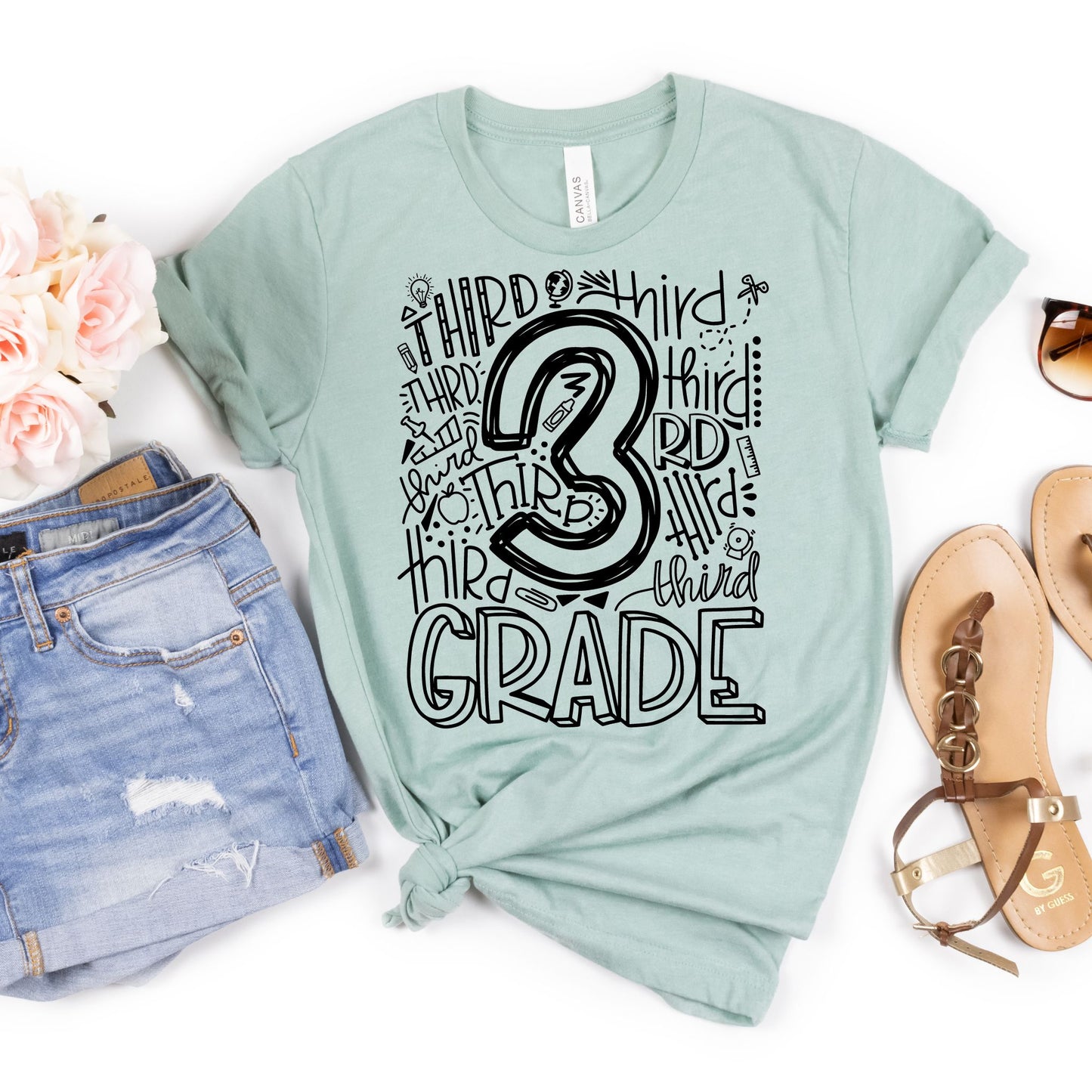 Third Grade Typography Assorted Color Tee - MariROsa Craft Shop