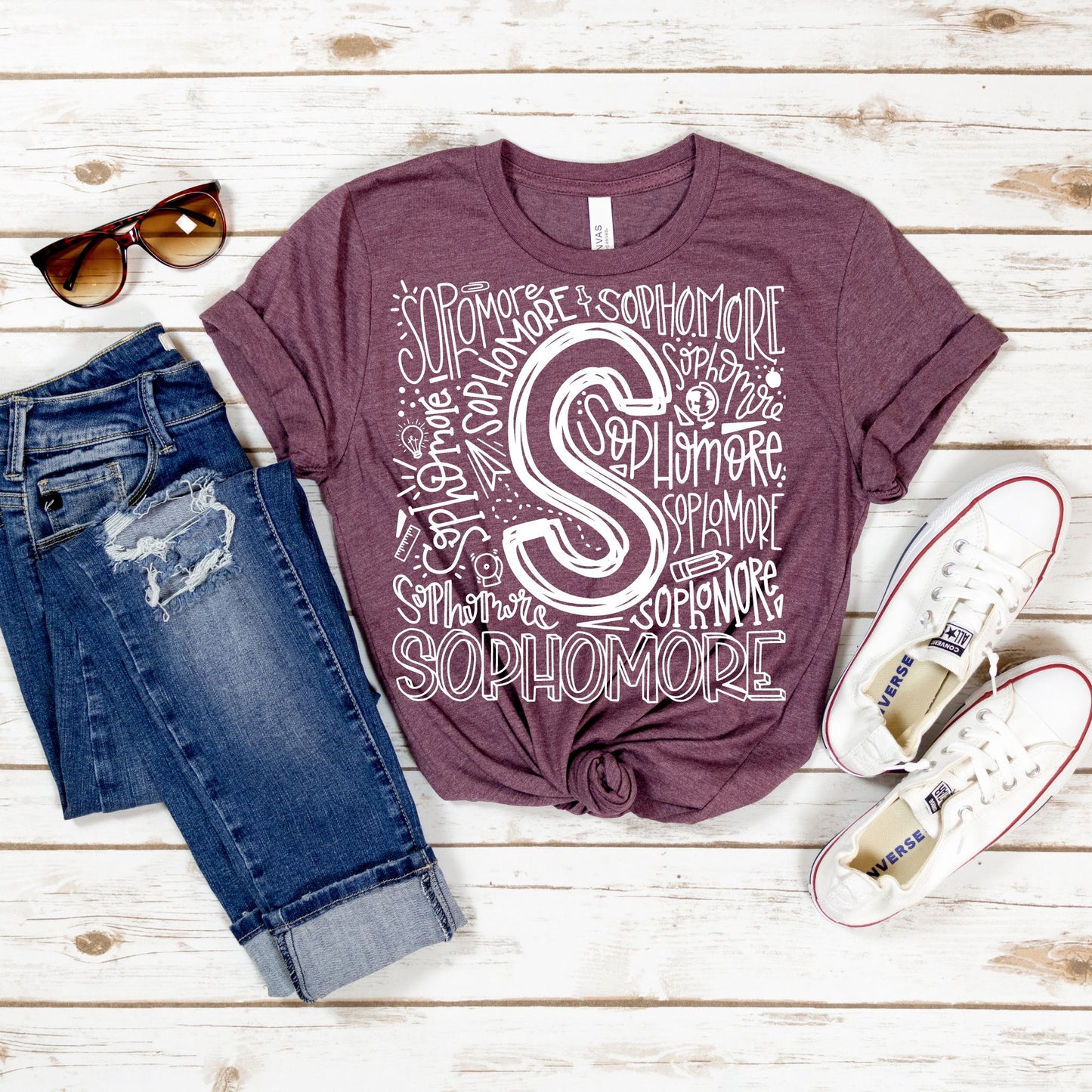 Sophomore Typography Assorted Color Tee - MariROsa Craft Shop
