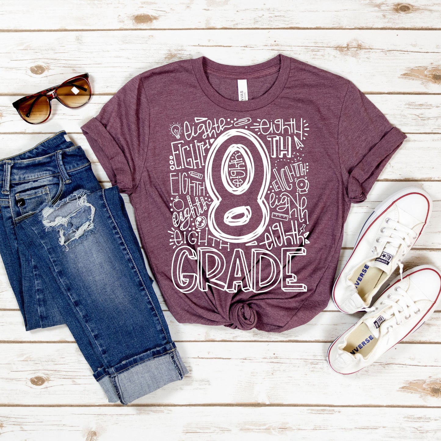 Eighth Grade Typography Assorted Color Tee - MariROsa Craft Shop