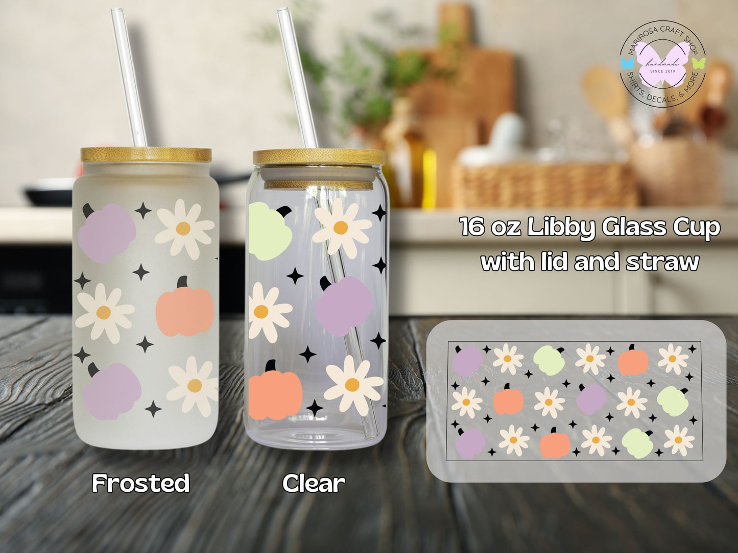 Pastel Pumpkins with Daisies Libby Glass - MariROsa Craft Shop