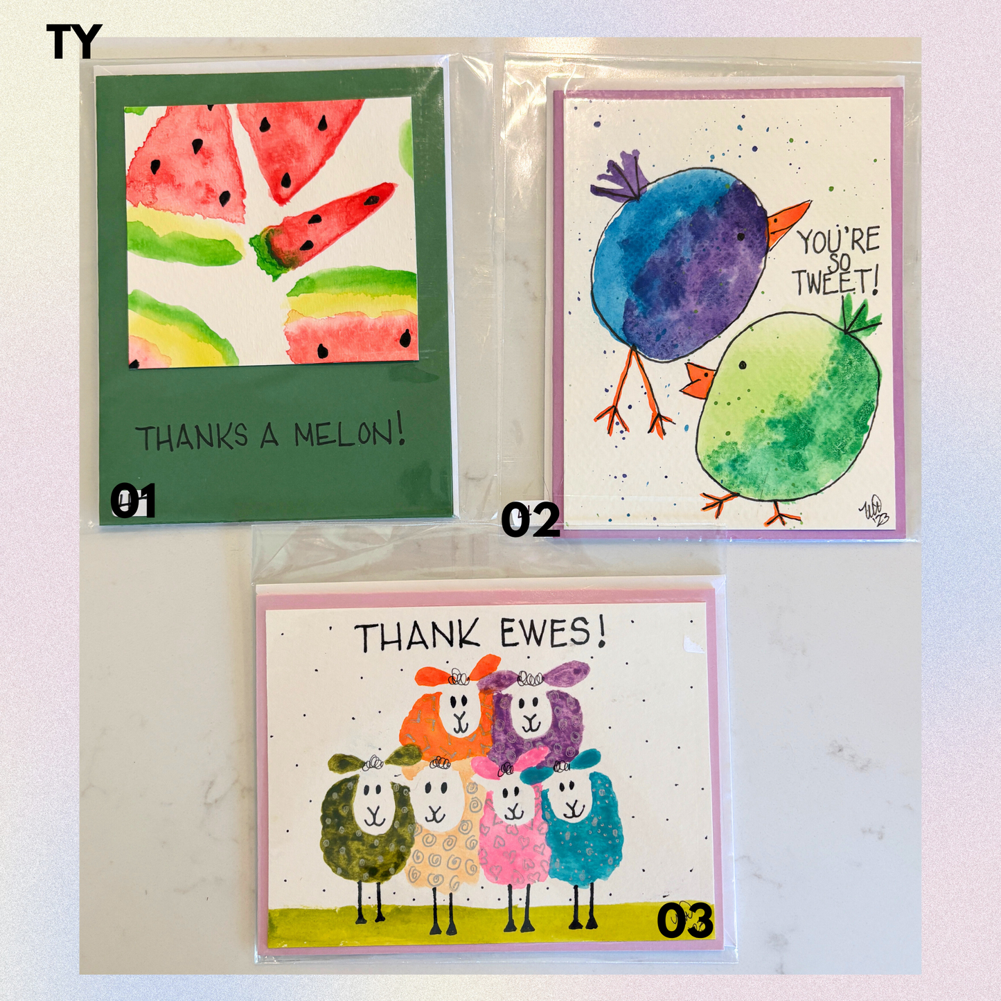 Thank You Hand-Painted Greeting Cards
