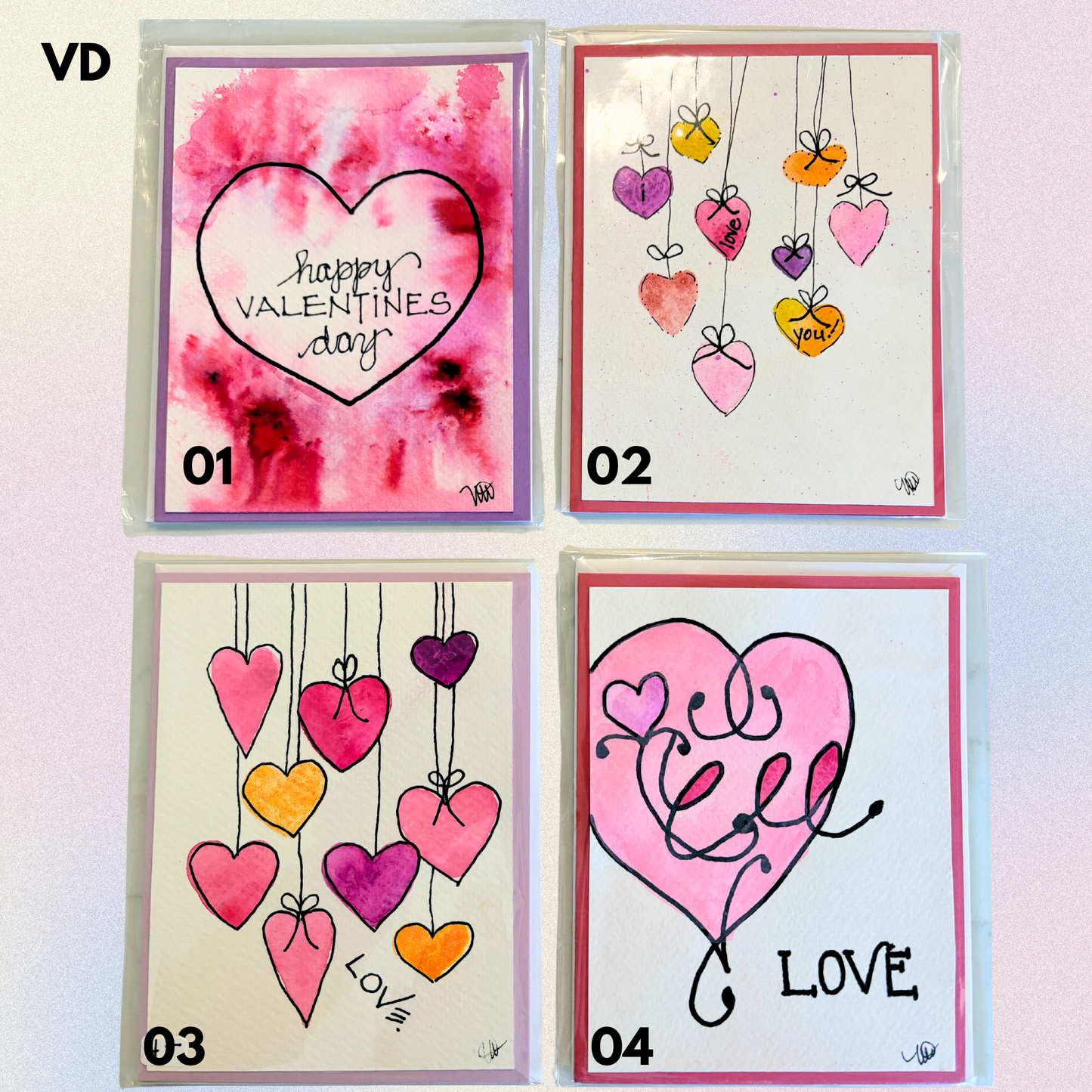 Valentine's Day Hand-Painted Greeting Cards