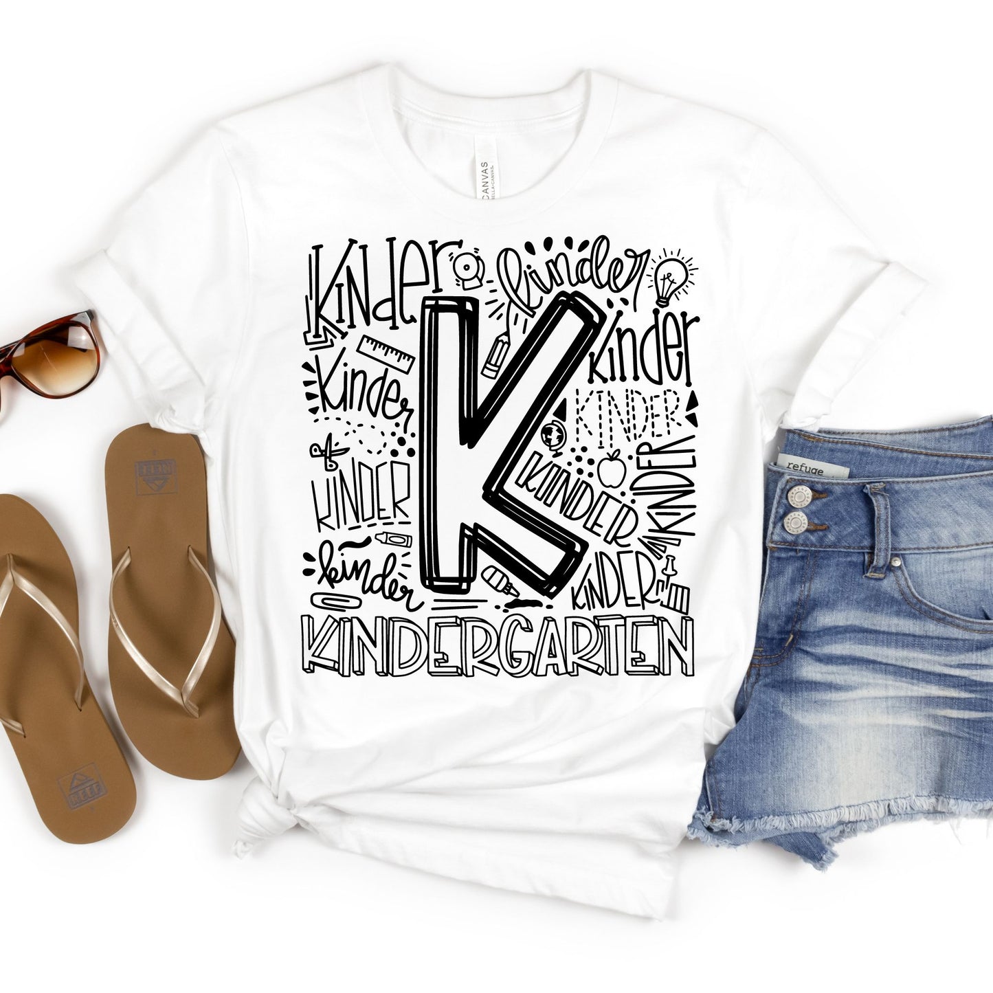 Kindergarten Typography Primary Color Tees - MariROsa Craft Shop