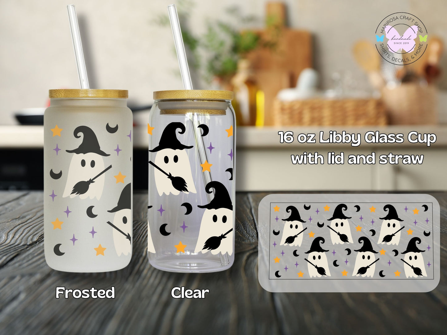 Witchy Ghost with Broom Libby Glass - MariROsa Craft Shop
