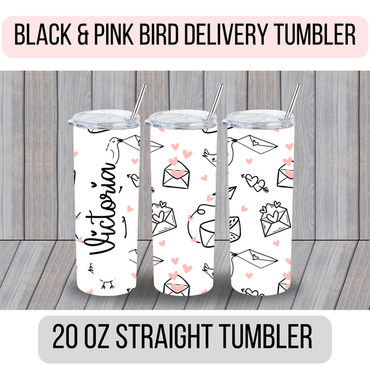 Bird Delivery Black and Pink Tumbler - MariROsa Craft Shop
