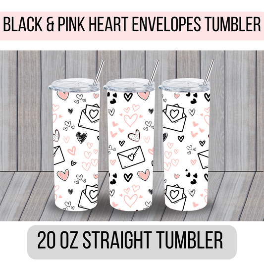 Black and Pink Envelopes filled with Hearts Tumbler - MariROsa Craft Shop