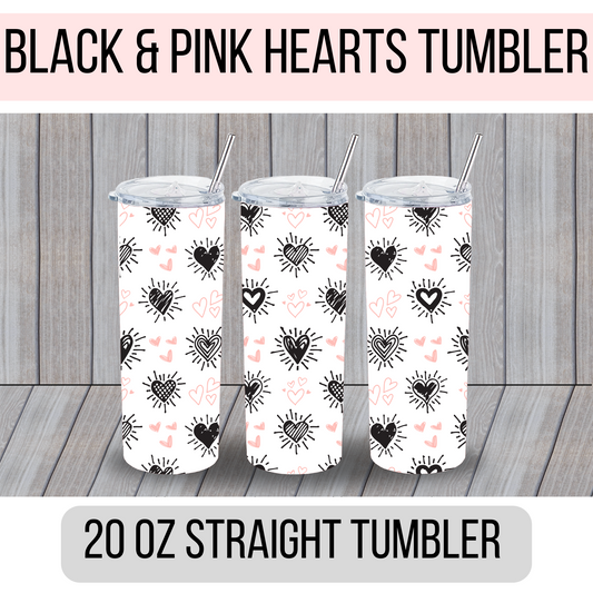Black and Pink Hearts Tumbler - MariROsa Craft Shop