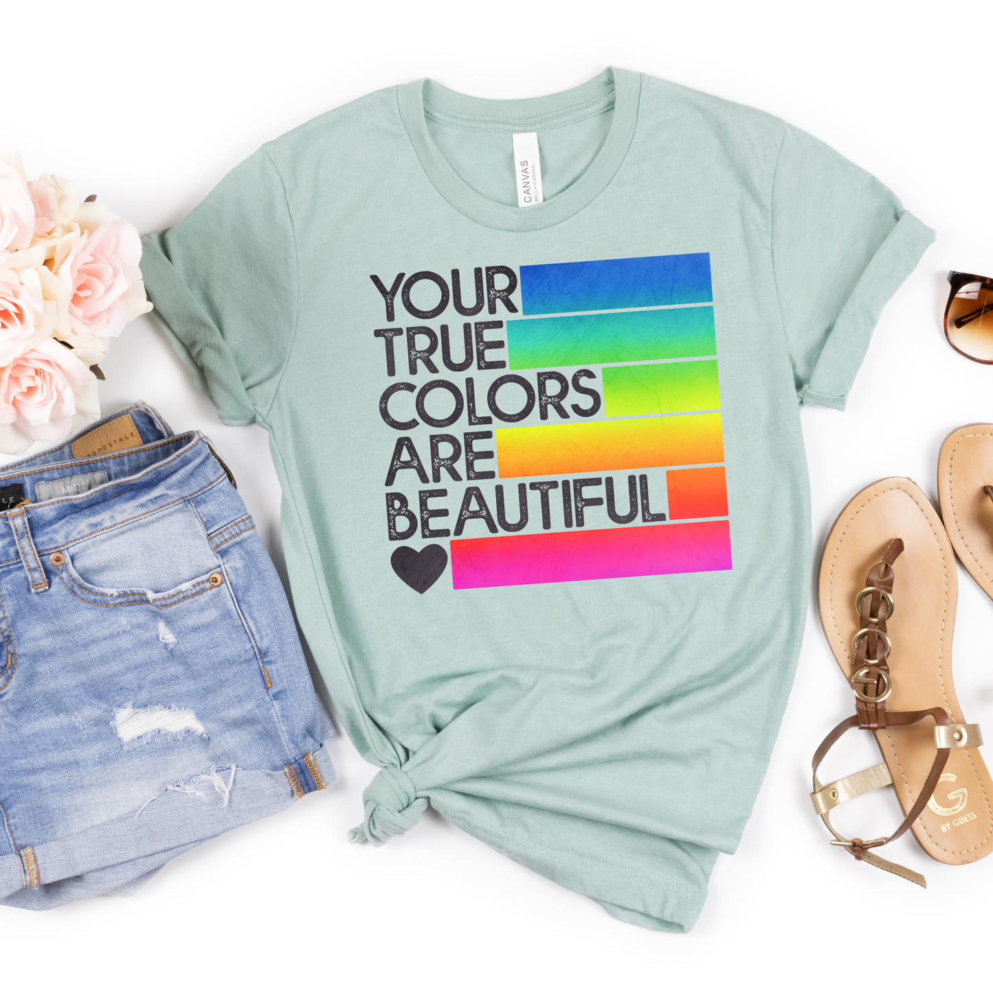 Your True Colors are Beautiful Rainbow Tee - MariROsa Craft Shop