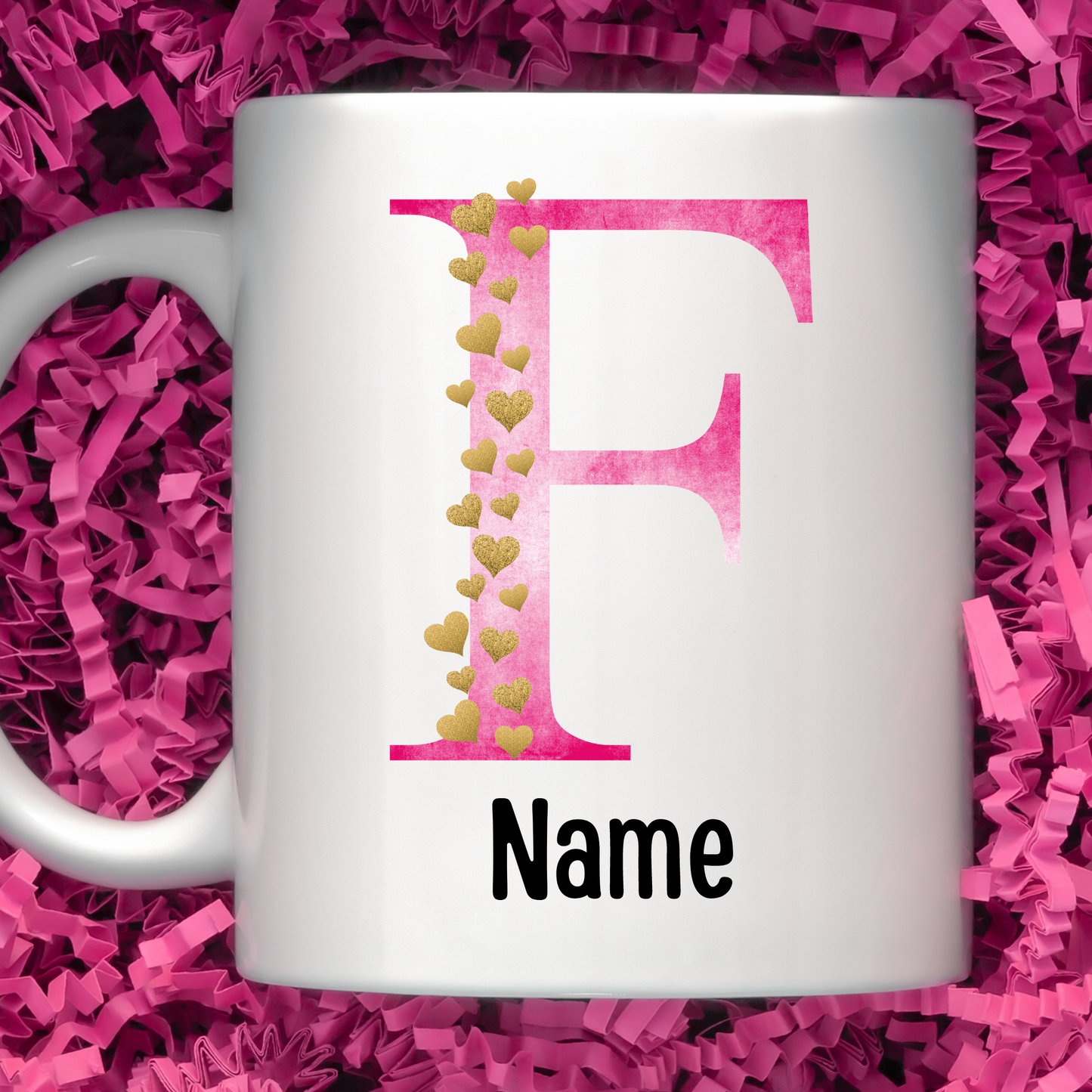 Gold Heart Pink Distressed Initial Coffee Mugs - MariROsa Craft Shop