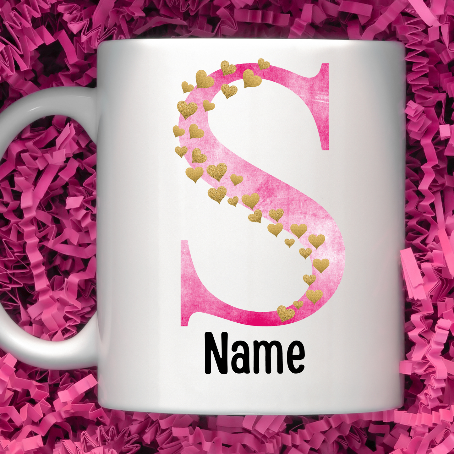 Gold Heart Pink Distressed Initial Coffee Mugs - MariROsa Craft Shop