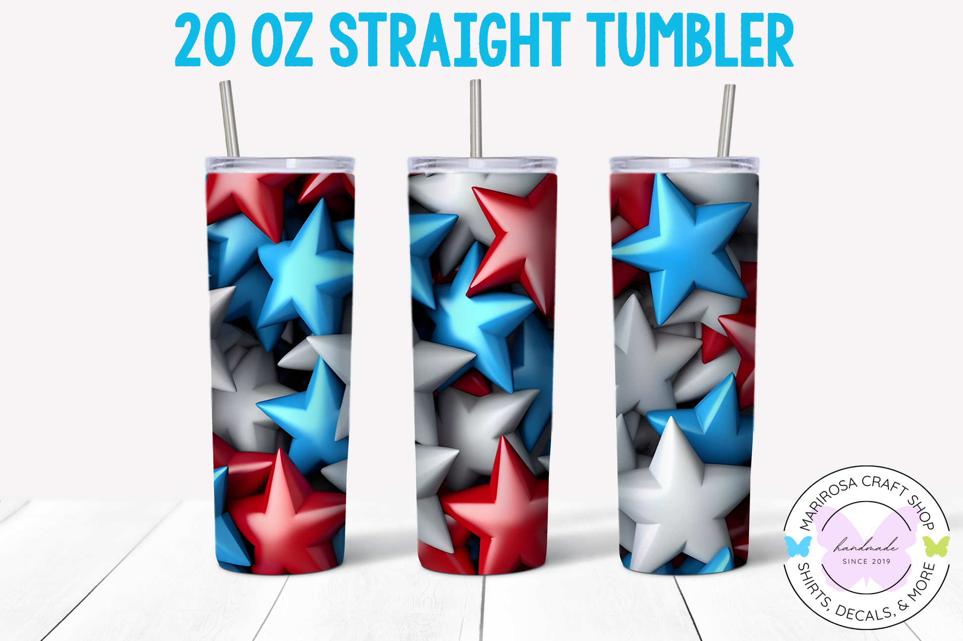 3D Patriotic Stars 20oz Tumbler - MariROsa Craft Shop