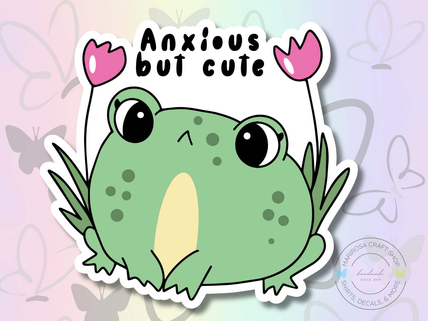 Anxious But Cute Frog Sticker