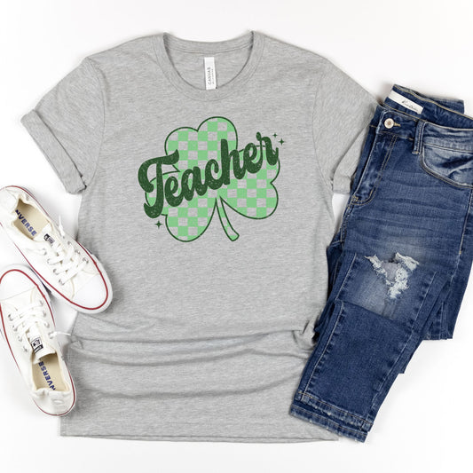 Teacher Shamrock Retro Style Tee