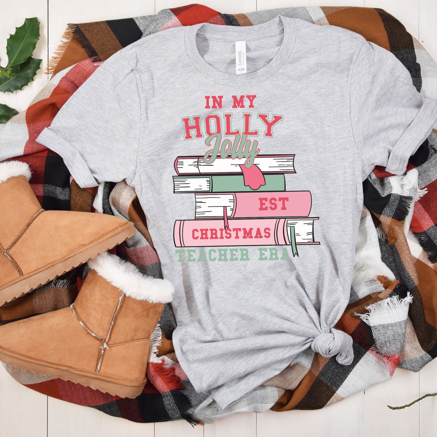 Holly Jolly EST Christmas Teacher Era Tee