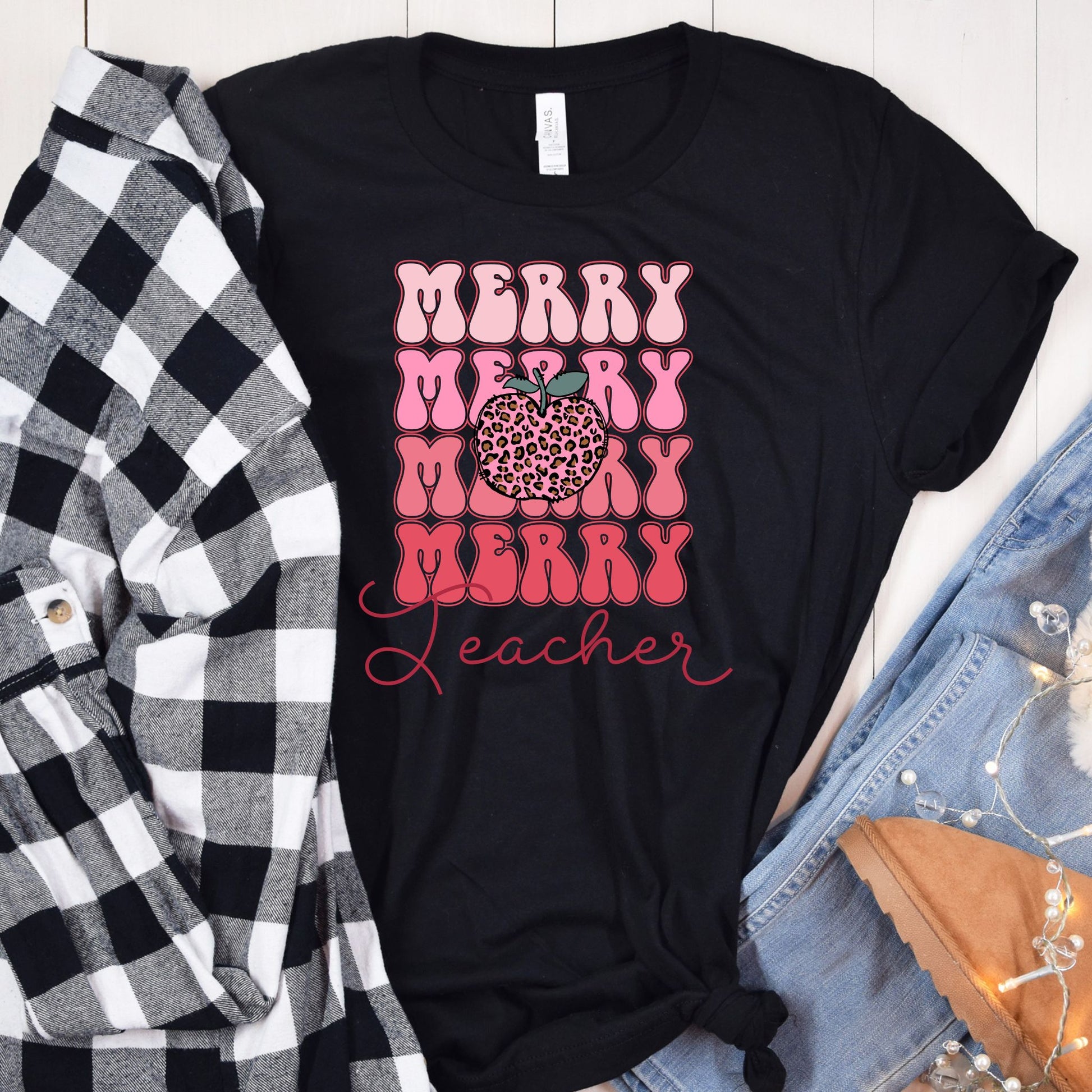 Merry Merry Merry Teacher Leopard Print Tee - MariROsa Craft Shop