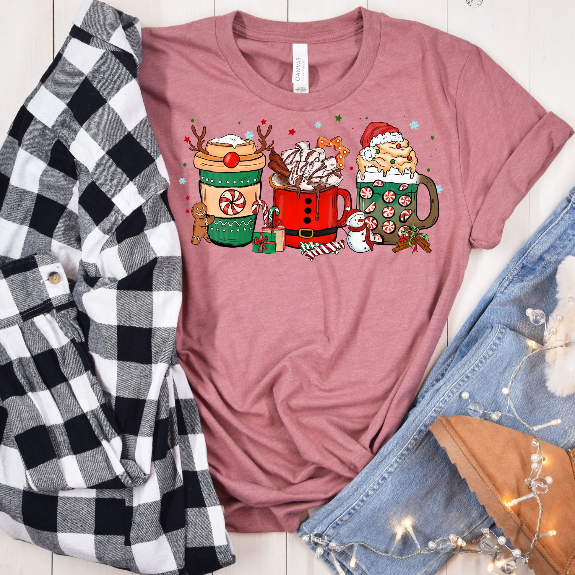 Reindeer, Santa and Peppermint Coffee Tee - MariROsa Craft Shop