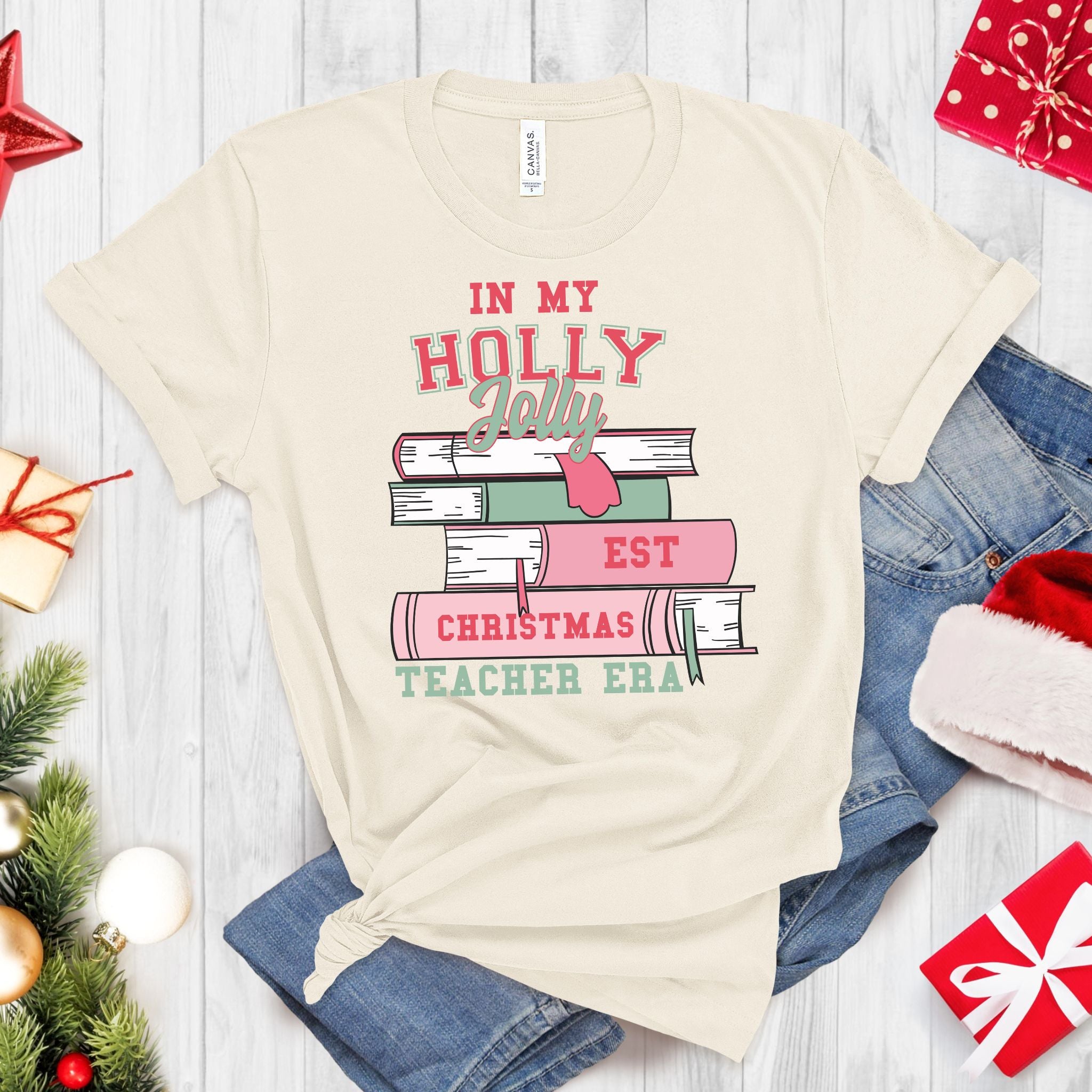 Holly Jolly EST Christmas Teacher Era Tee