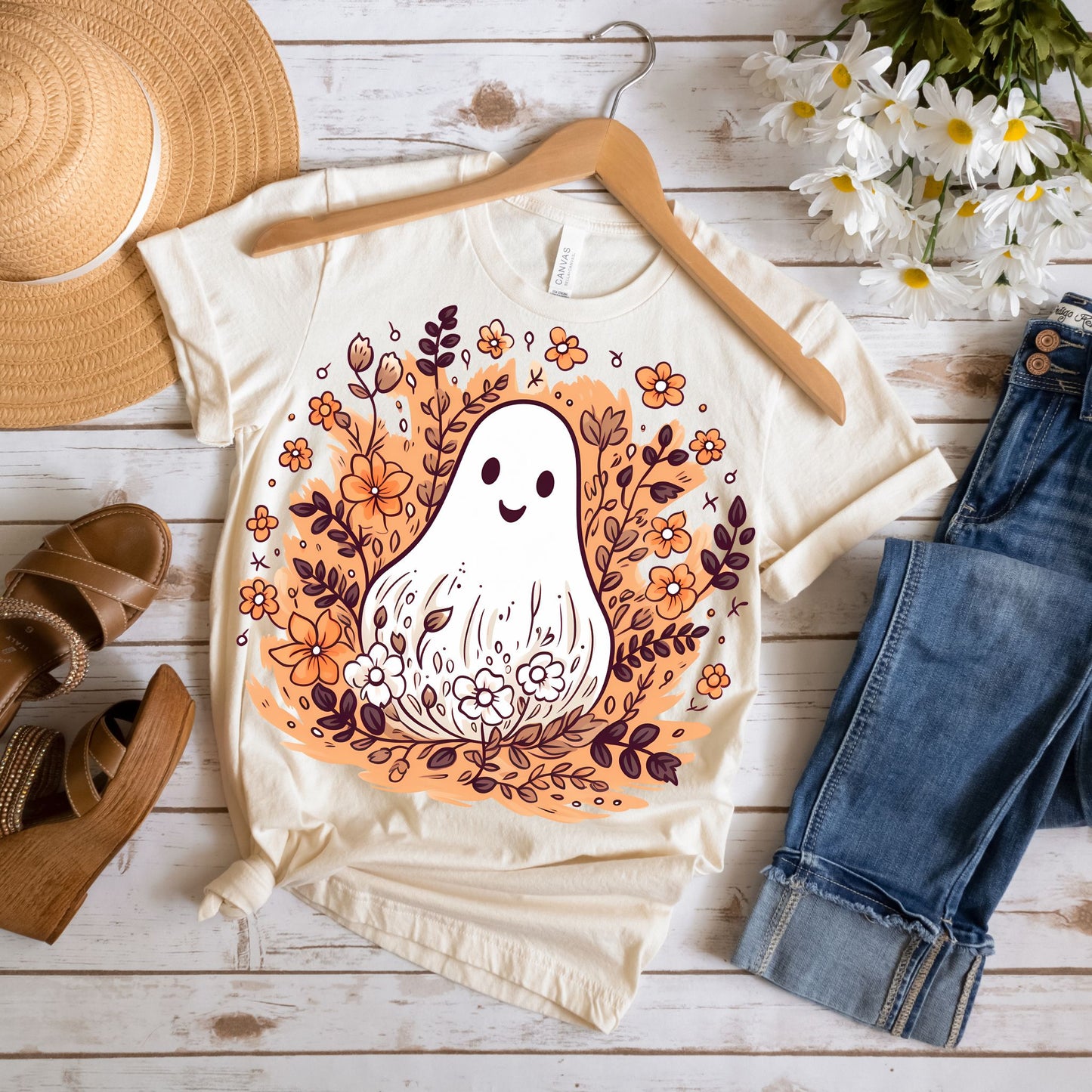 Ghost Fall Flowers Tee - MariROsa Craft Shop