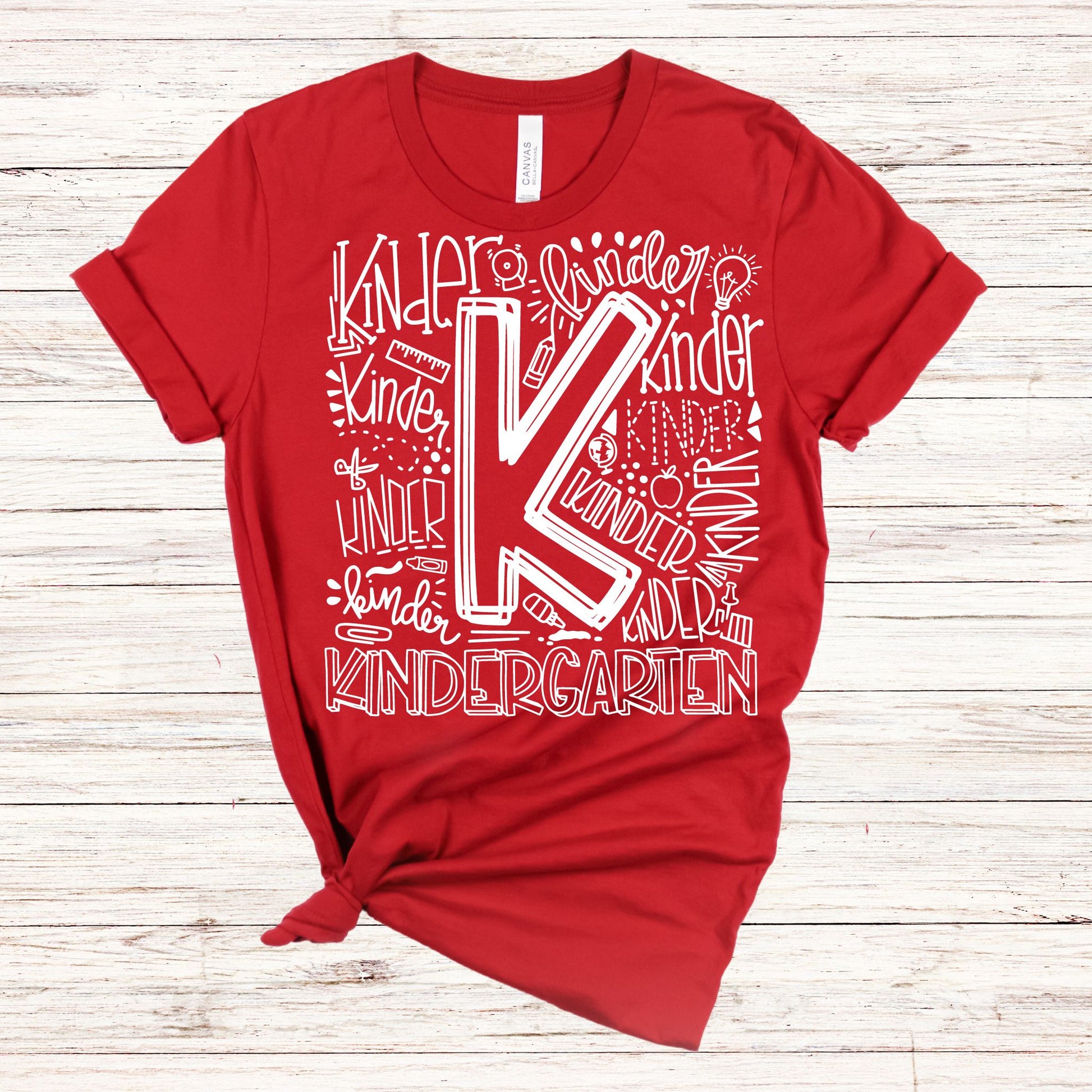 Kindergarten Typography Primary Color Tees - MariROsa Craft Shop