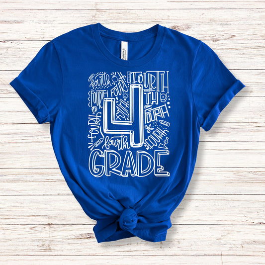 Fourth Grade Typography Primary Color Tees - MariROsa Craft Shop