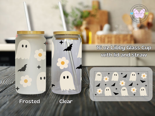 Cute Daisy Ghosts with Bats Libby Glass - MariROsa Craft Shop