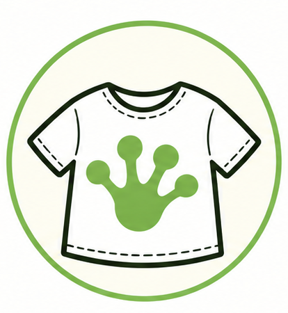 a tshirt with a green frog foot