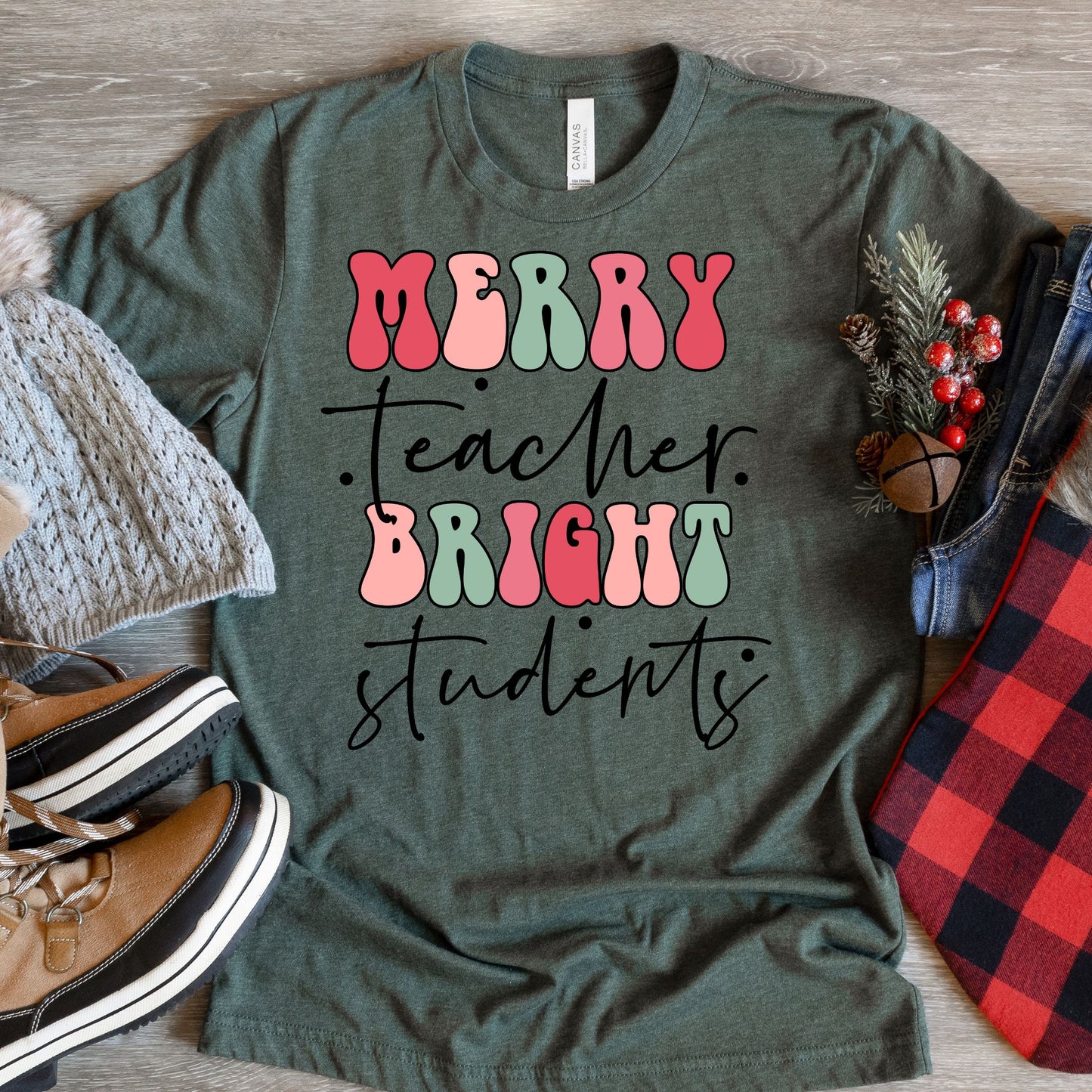 Merry Teacher Bright Students Tee