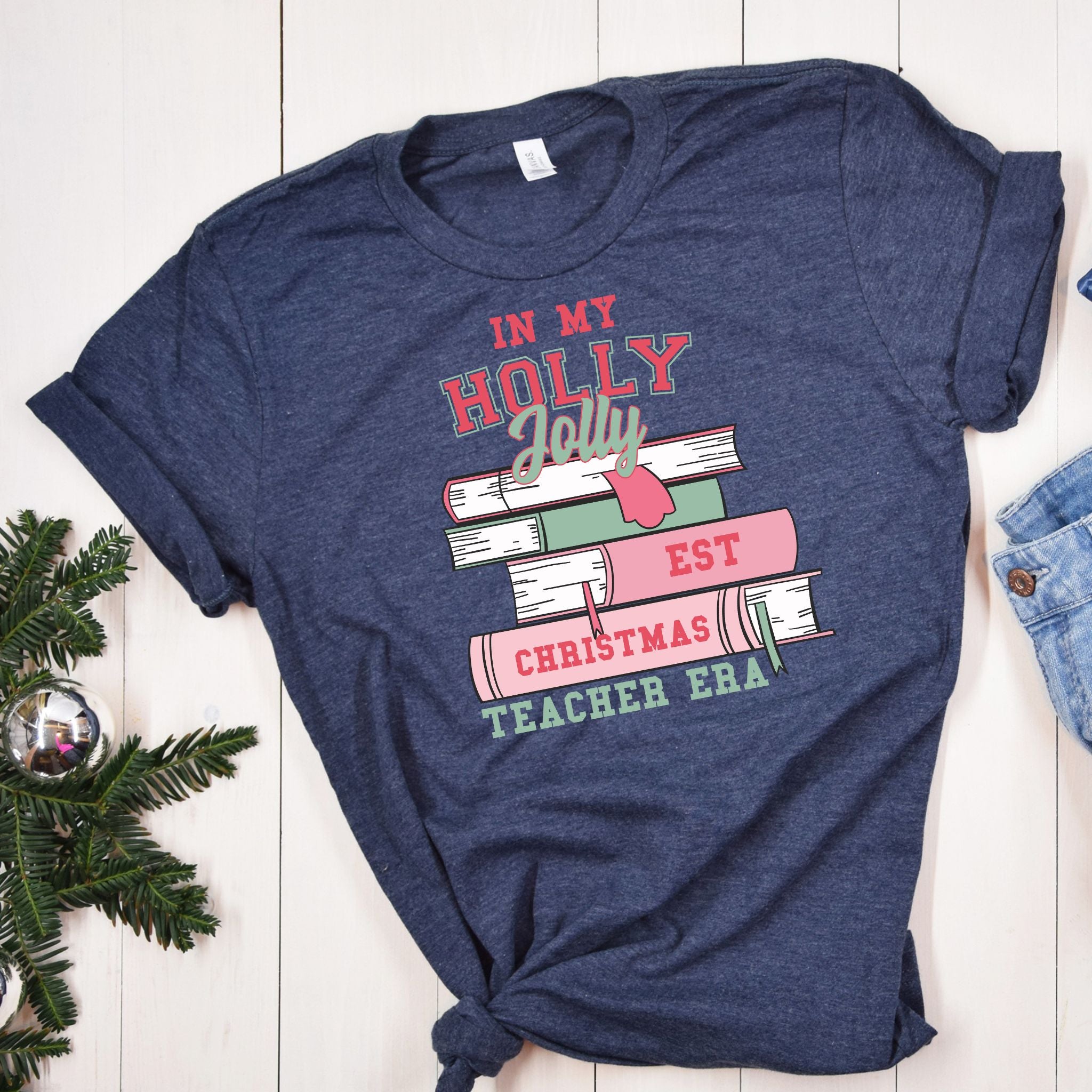 Holly Jolly EST Christmas Teacher Era Tee