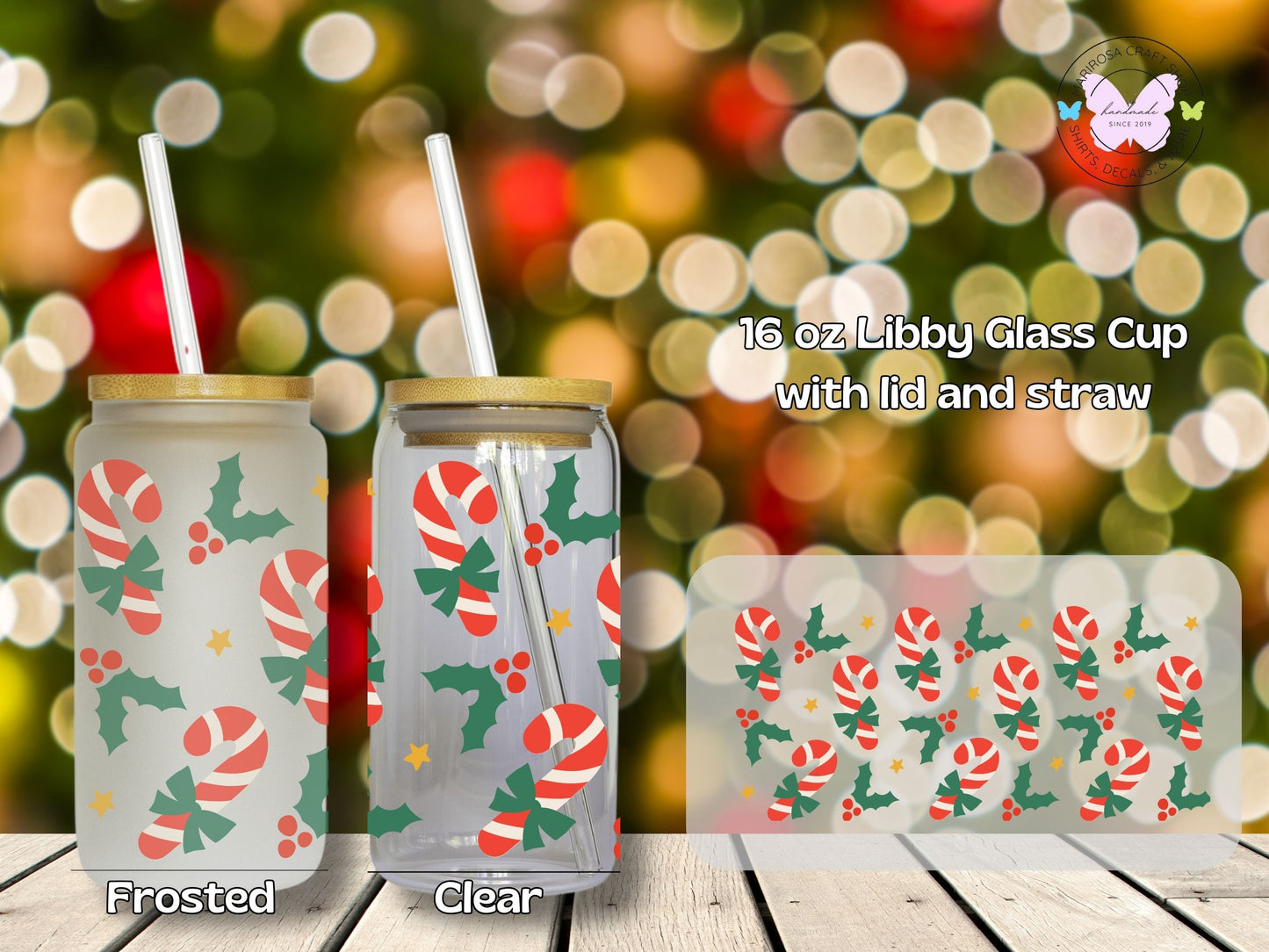 Holly Candy Cane Drinkware - MariROsa Craft Shop